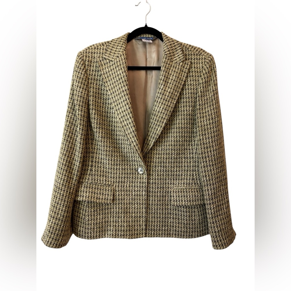 Woven Moss Checked Houndstooth Blazer - Women